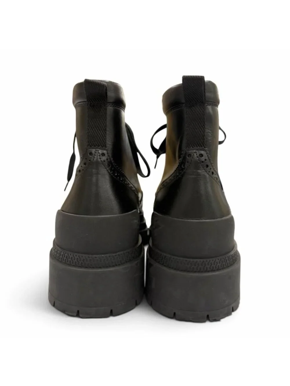 Hermes Bottillons Leather Chip Perforation Lace-up Boots Black